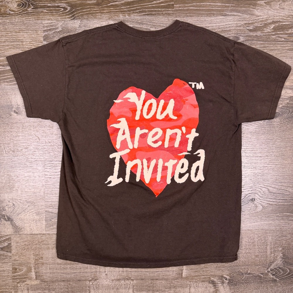 Hyde Park You‎ Aren't Invited T Shirt XL Brown Graphic Print Double Sided